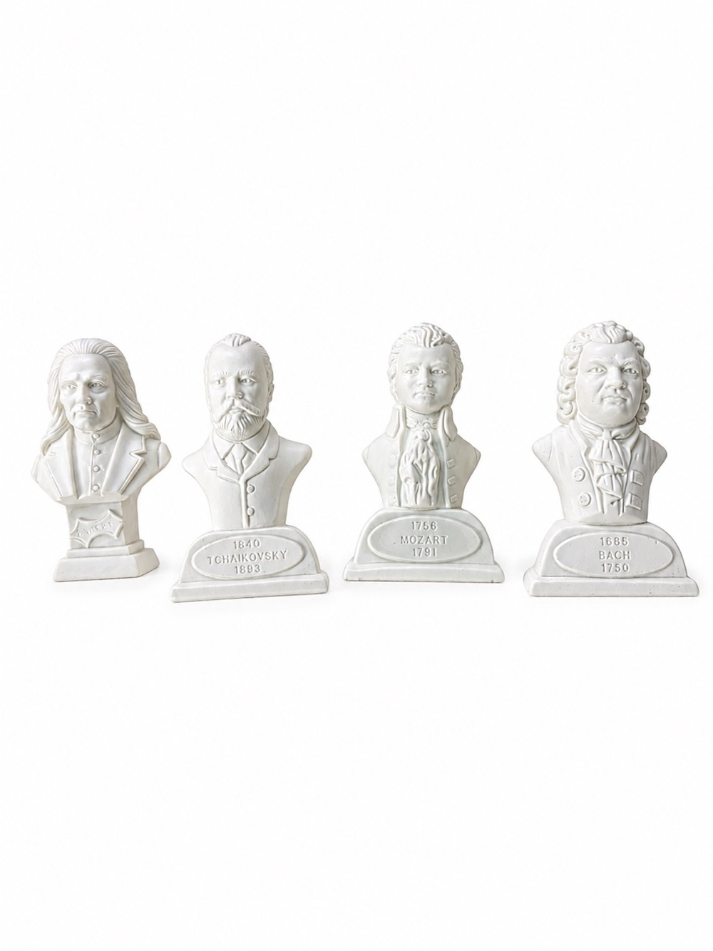 Set of 4 Composer Statuette Busts 5” Porcelain Vintage Unique Music Piano